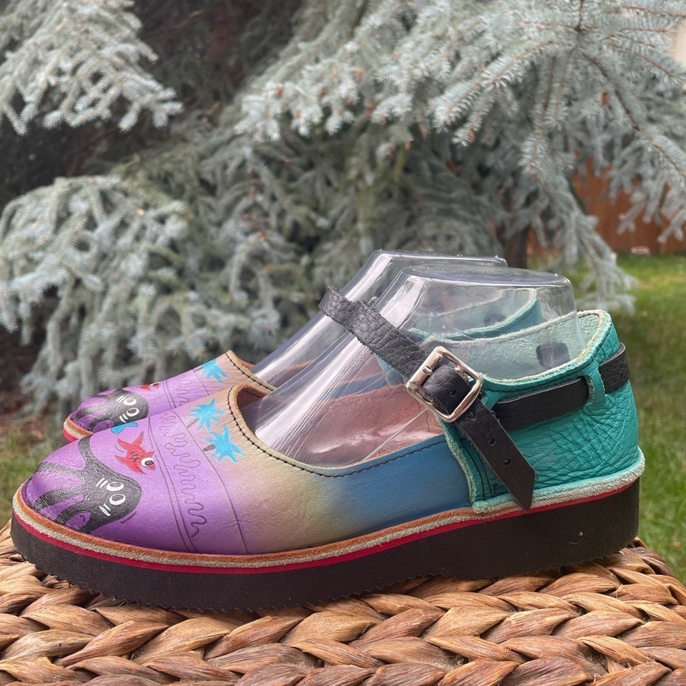 Soltech Octopus Ocean Hand Painted Leather Artistic Mary Janes Flats Us Size 9.5 View 5